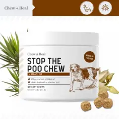 Chew + Heal Stop The Poo Coprophagia Treatment, Dog Supplement, Deters Dogs From Eating Poop - 120 Delicious Chews