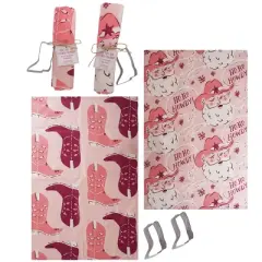Transpac Cowboy Santa Pink Tea Towel and Cookie Set for Christmas Kitchen Textiles Multicolor Polyester Holiday Gift