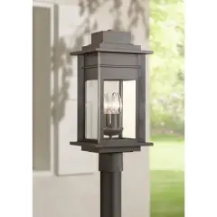 Franklin Iron Works Outdoor Post Light Fixture Black Specked Gray 19 1/2" Clear Glass for Exterior Garden Yard Patio Driveway