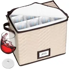 Hold N' Storage - Set of 2 Wine Glass Storage with dividers and Carry Handles. Each Holds 12 standard size wine glasses up to 10" H