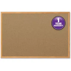 Mead - Classic - Cork Bulletin Board - Natural Cork Surface - Aluminum Frame - Oak - 36 in. x 24. - 1 Each