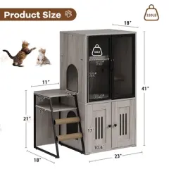 Cat Litter Box Furniture, Double Layer Enclosed Litter Box with Door, Cat House with Ladder