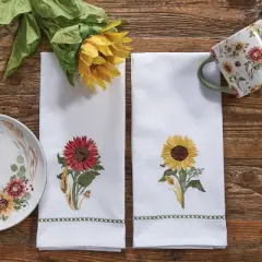Park Designs Red Sunflower Embroidered Dishtowel Set of 2