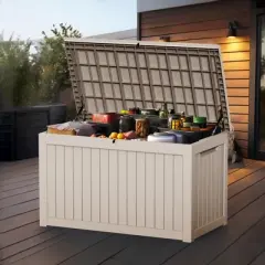 DSVIMOY Deck Boxes, 2-Piece 230 Gal Outdoor Storage Deck Box, Small Patio Storage Bin for Garden Tools, Brown, 57.87"*32.24"*33.66"