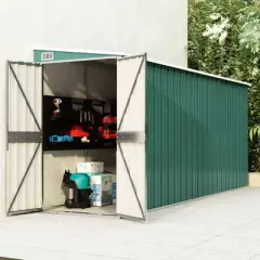 vidaXL Storage Shed Wall-mounted Garden Shed for Backyard Galvanized Steel - Green 46.5" x 150.4" x 70.1"
