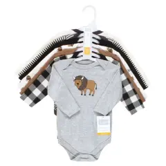 Hudson Baby Infant Boy Cotton Long-Sleeve Bodysuits, Wild Buffalo 7-Pack