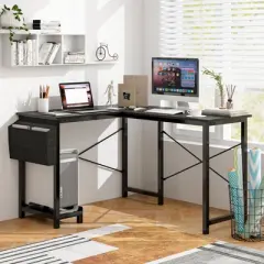 Costway L-Shaped Computer Desk Reversible Home Office Desk with Side Storage Bag & Host Stand  Dark Gray