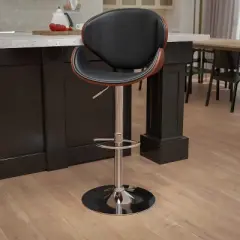 Flash Furniture Bentwood Adjustable Height Barstool with Curved Vinyl Seat and Back