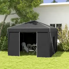 Outsunny 9.7' x 9.7' Pop Up Canopy with Sidewalls, Portable Canopy Tent with 2 Mesh Windows, Reflective Strips, Carry Bag