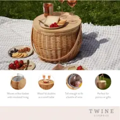 Twine Cask Willow Outdoor Picnic Basket with Lid and Handle, Insulated Picnic Basket, Wicker Basket with Picnic Equipment Set of 1