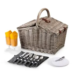 Picnic Time Piccadilly Picnic Basket - Anthology: Gray Willow Set for 2 with Tableware & Twist Lock Closure