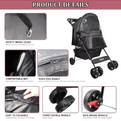 GOOPAWS 4-Wheel Promenade Pet Stroller for Small Dogs Cats, Black, 36-in
