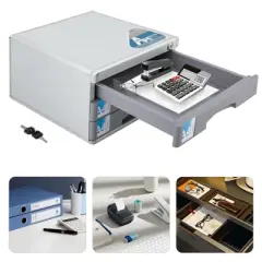YIYIBYUS Metal Drawer Box Lockable 3 Compartments File Document Storage Box