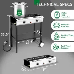 Winado 2 Burner 150,000 BTU Gas Propane Stove With Wheels
