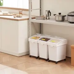 VEVOR Rice Storage Container, 5.2Gallon/20L x3 Capacity Large Dog Food Dispenser Bin, 3 Scoops,  and Airtight Lid, 3 Pack, White