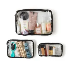 baggallini Clear Travel Pouches 3 Piece Set Cosmetic Toiletry Bags