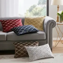 Gulches Oblong Decor Pillow - Navy 22x15", Oeko-Tex Certified, YKK Zipper, W/ Pillow Cover & White Goose Feather Insert