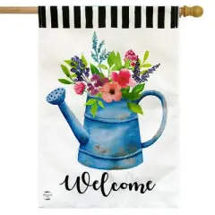 Welcome Watering Can Spring Burlap House Flag Floral 28" x 40" Briarwood Lane