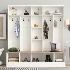 Hall Tree with Storage Bench, Multifunctional Coat Rack and 8 Entrance Hooks - ModernLuxe
