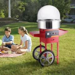 VEVOR Electric Cotton Candy Machine with Cart, 1000W Commercial Candy Floss Maker with Cover, Stainless Steel Bowl, Sugar Scoop and Drawer,  Red