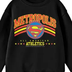 Superman Metropolis All American Athletics Crew Neck Long Sleeve Black Youth Tee