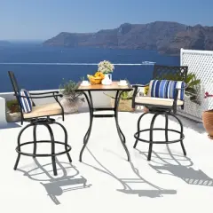 Tangkula 4PCS Patio Swivel Chairs Outdoor Bar Height Chair Set w/ Cushions & Lumbar Pillows