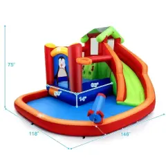 Costway Inflatable Slide Bouncer and Water Park w/ Splash Pool Water Cannon and Blower
