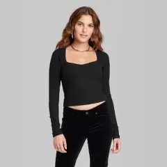 Women's Long Sleeve Sweetheart Neck Seamless Shirt - Wild Fable&trade;
