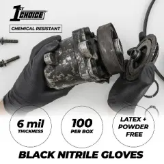 1st Choice 6 Mil Black Disposable Nitrile Gloves - Medium Duty, Industrial Grade - Perfect for Cooking, Household Cleaning & Automotive Use