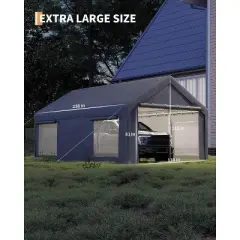 Durable Portable Carport Garage with Canopy Cover,Dual Front & Back Doors,Roll-Up Mesh Windows,Reinforced Frame for Vehicles,Boats and Outdoor Events
