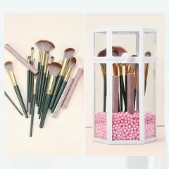 Unique Bargains Faux Pearl Clear Dustproof Glass Makeup Brush Holder with Lid 1 Pc