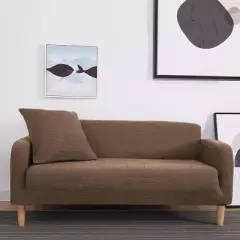 Home Mart Goods Taupe 2-Piece Set Slipcover Sofa & Loveseat Cover Protector 4-Way Stretch Elastic