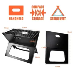 FURNIinspire Outdoor Grills, Griddles and Smokers Professional Foldable Charcoal Grill, Portable BBQ System Outdoor, Black, 19.29"*17.71"*1.97"