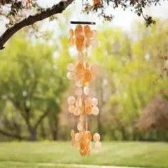 Woodstock Wind Chimes for Outside, Outdoor Decor, Garden and Patio Decor, Capiz Waterfall Wind Chime, 40'' Summer Marigold Wind Chimes (CWSM)