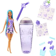 Barbie Pop Reveal Fruit Series Grape Fizz Doll, 8 Surprises Include Pet, Slime, Scent & Color Change