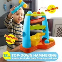 Joyfy Montessori Toy Kids Pound Ball Learning Station, Interactive Ball Drop Toy for Easy Grabbing, Birthday Christmas Gift for Baby Boy Girl