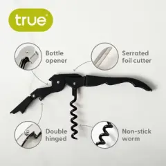 True TrueTap Double Hinged Waiter&rsquo;s Corkscrew, Matte Black Wine Bottle Opener with Foil Cutter, Wine Key
