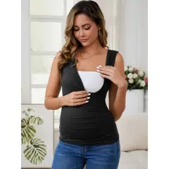 INSPIRE CHIC Women's 2 Pcs Crossover Ruched Maternity Sleeveless Basic Shirt Tank Nursing Tops