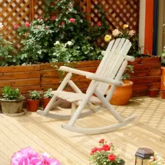 Outsunny Wooden Adirondack Rocking Chair, Outdoor Rustic Log Rocker with Slatted Design for Patio