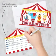 Big Dot of Happiness Carnival - Step Right Up Circus - Shaped Fill-In Invitations - Carnival Themed Party Invitation Cards with Envelopes - Set of 12