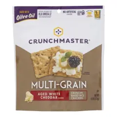 Crunchmaster Multi-Grain Aged White Cheddar Crackers - Case of 12/4 oz