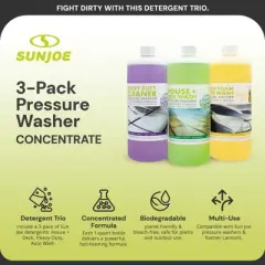 Sun Joe 3 Pack Pressure Washer Concentrate Trio, House and Deck Wash, Auto Foam, and All Purpose Cleaner, Biodegradable Detergent, Multi, SPX-ASST3Q