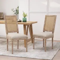 Set of 2 Regina French Country Wood and Cane Upholstered Dining Chairs - Christopher Knight Home
