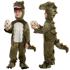 Joyfy Kids Dinosaur Halloween Jumpsuit with Hood Costume &ndash; Dinosaur Jumpsuit with 3D Hood, Tail & Egg for Halloween