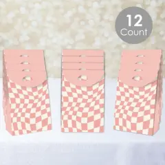 Big Dot of Happiness Pink Checkered Party - Gift Favor Bags - Party Goodie Boxes - Set of 12