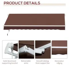Sapphtopaz 12' x 8' Retractable Awning Manual Patio Awnings Sunshade Shelter 280gsm UV Resistant with Manual Crank Handle Aluminum Frame