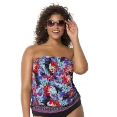 Swimsuits for All Women&rsquo;s Plus Size Bandeau Blouson Tankini Top