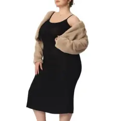 Agnes Orinda Women's Plus Size Winter Warm Collarless Faux Fur Fuzzy Cropped Cardigan