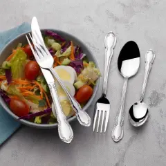 Pfaltzgraff 42pc Vienna Flatware Set: 18/0 Stainless Steel, Service for 8, Dishwasher-Safe, Traditional Style, Silver