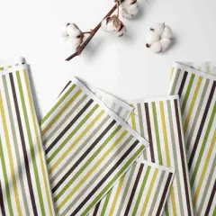 Bacati - Multicolor Stripes Green Yellow Beige Chocolate 100 percent Cotton Universal Baby US Standard Crib or Toddler Bed Fitted Sheet